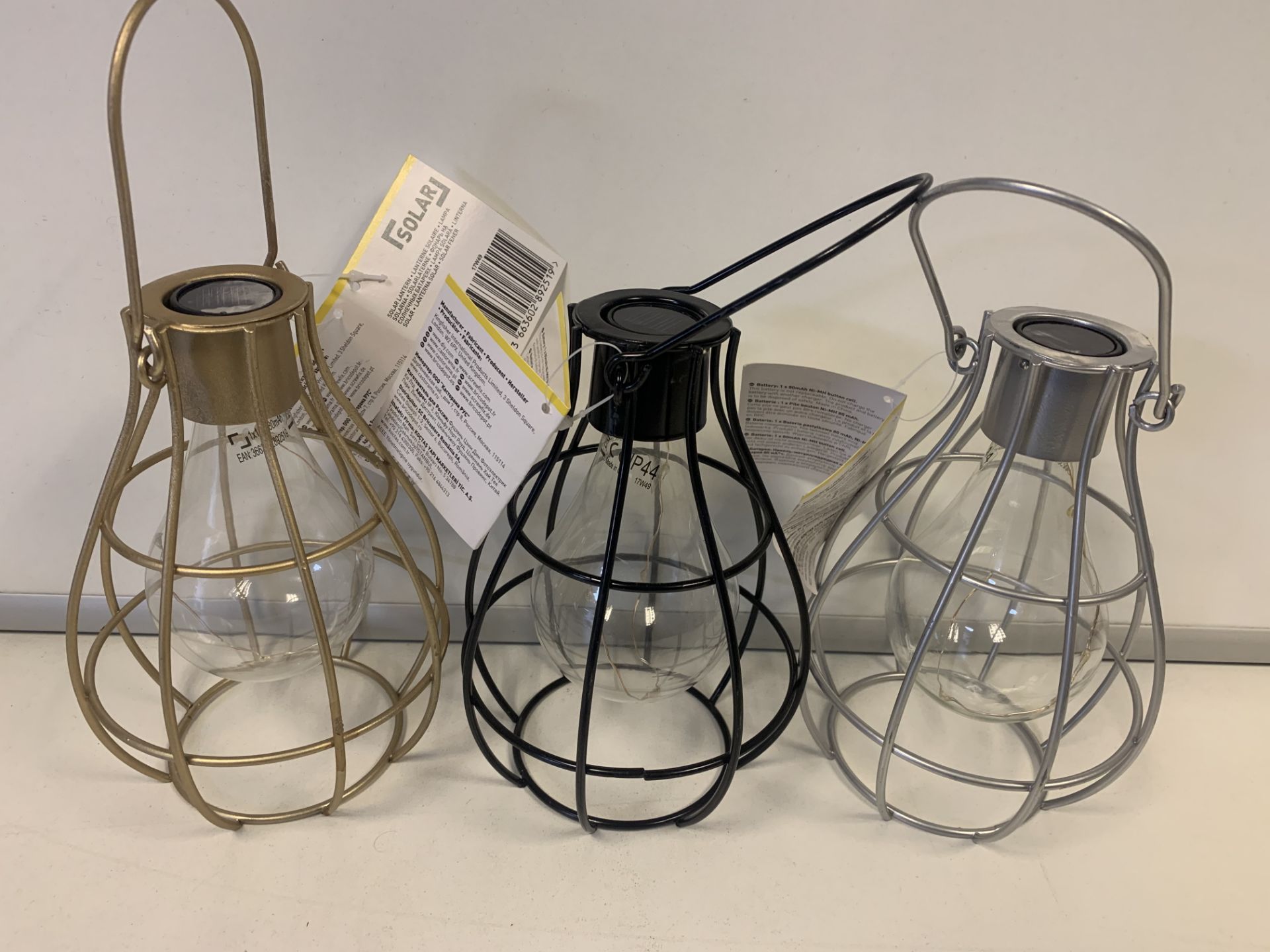 24 x NEW SEALED SOLAR CAGE LANTERNS IN VARIOUS COLOURS - BLACK, SILVER, GOLD ETC