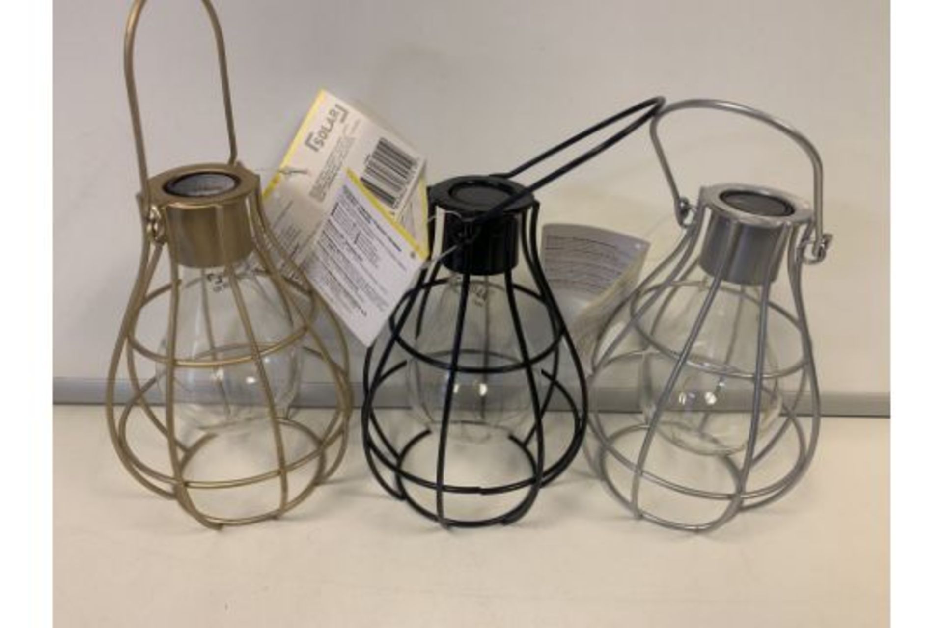 24 x NEW SEALED SOLAR CAGE LANTERNS IN VARIOUS COLOURS - BLACK, SILVER, GOLD ETC