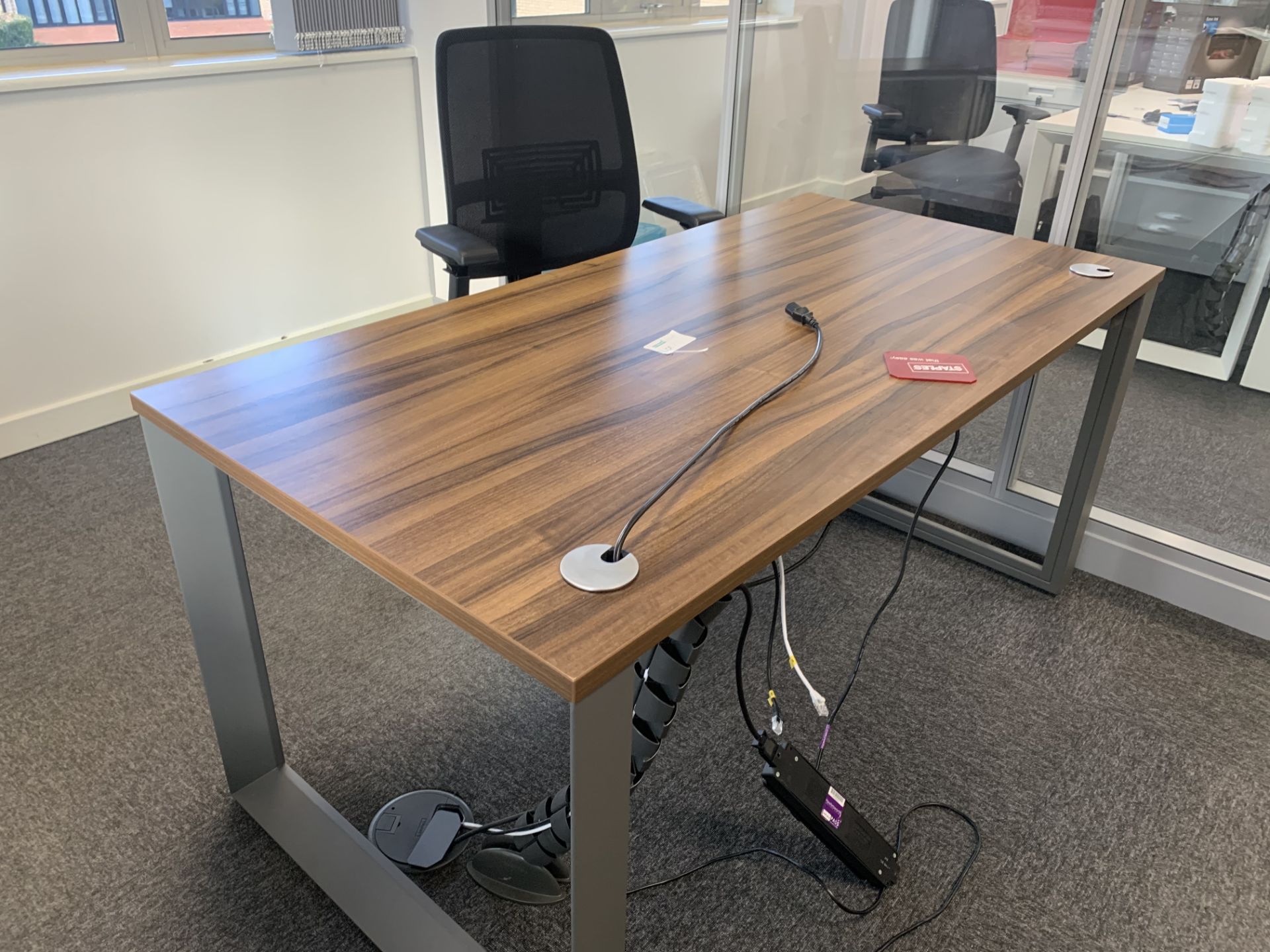 WALNUT EFFECT OFFICE DESK WITH CHAIR