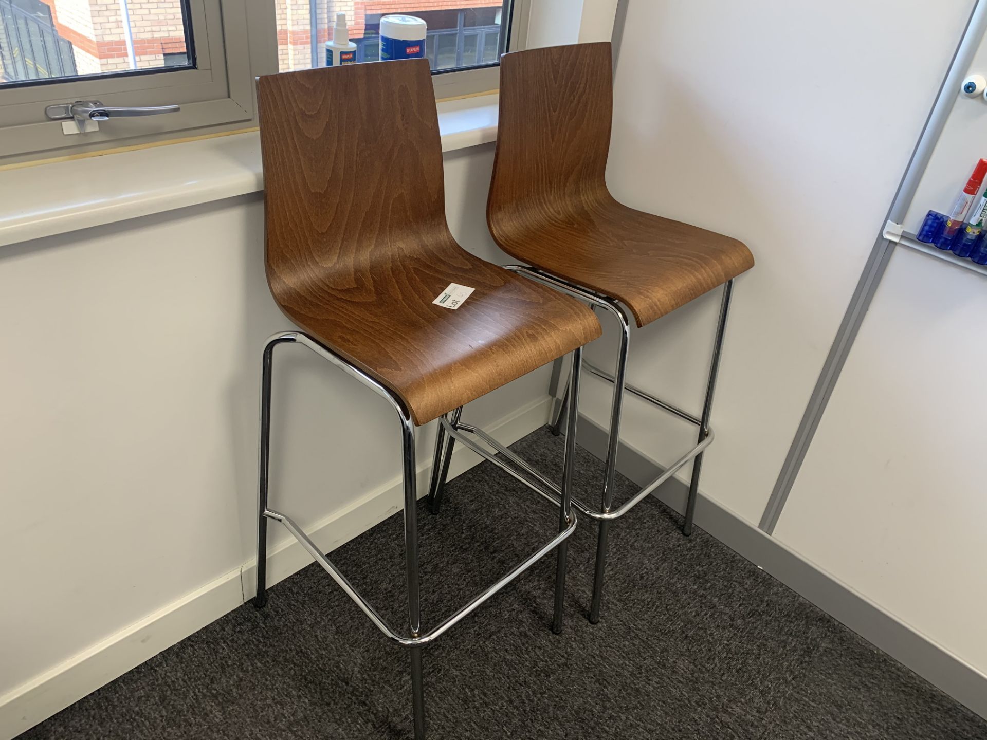 2 X WALNUT EFFECT BAR STOOLS