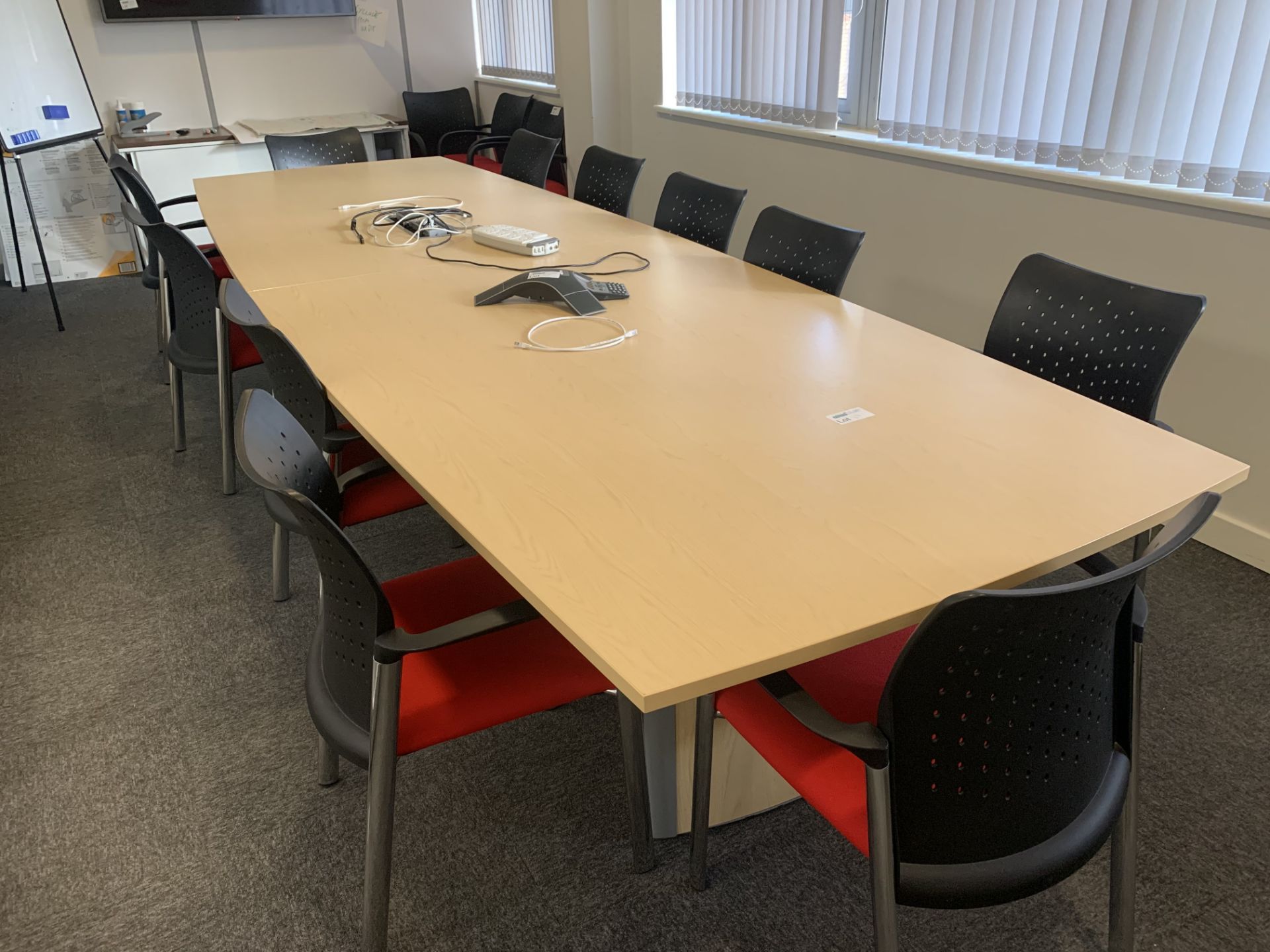 LARGE BOARDROOM TABLE WITH 12 CHAIRS 395 X 130CM (DETACHABLE)