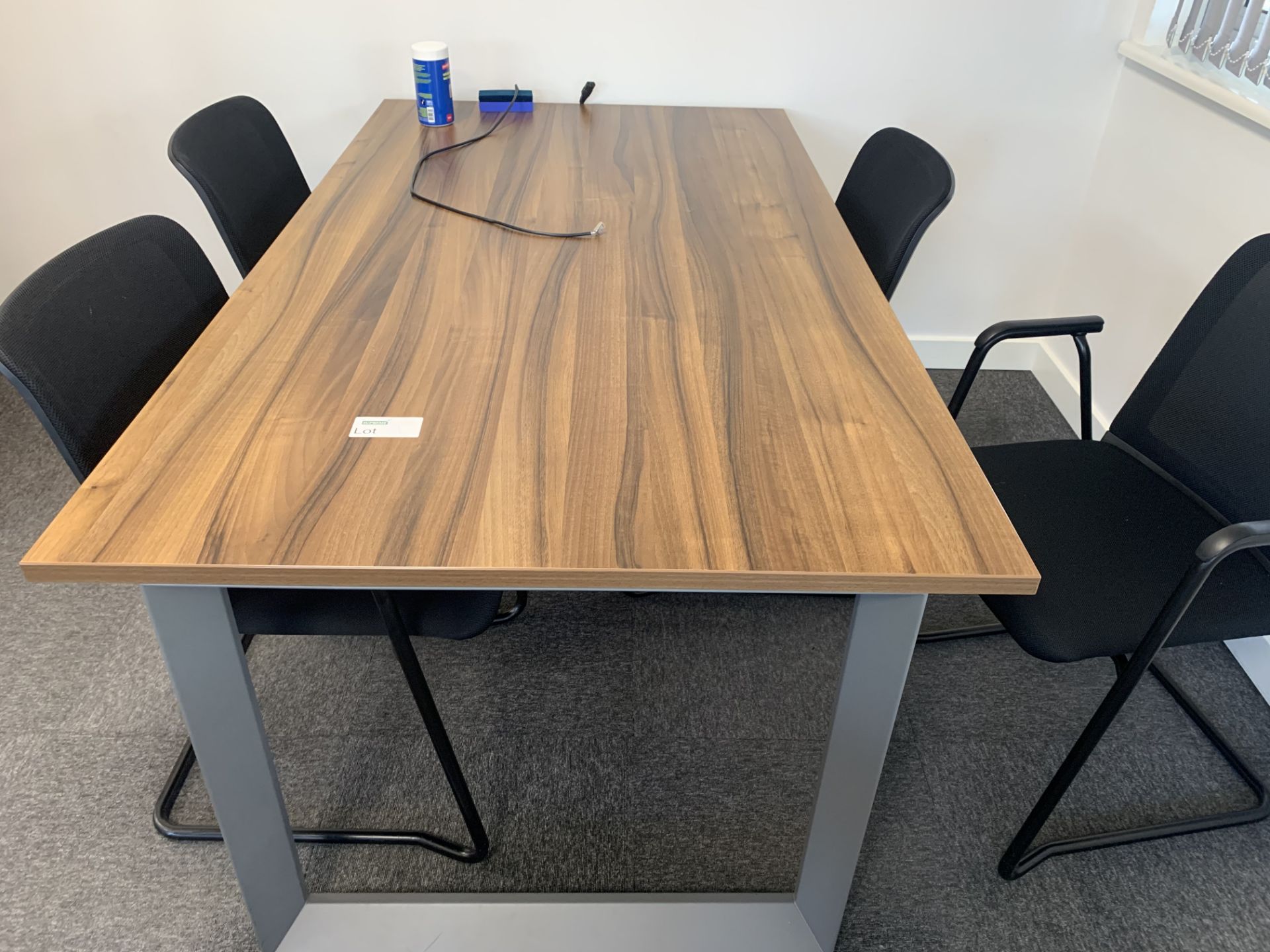 4 SEATER WALNUT EFFECT OFFICE TABLE WITH CHAIRS