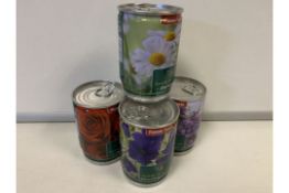 72 X BRAND NEW FLOWER SEED TINS INCLUDING LAVENDER AND ROSE (SEEDS MAY VARY)