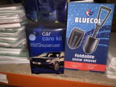 6 X BRAND NEW CAR CARE KITS AND 3 X FOLDABLE SNOW SHOVELS