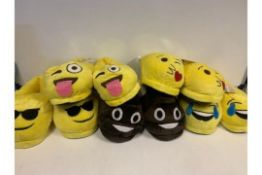 24 X BRAND NEW BOXED ASSORTED EMOJI WOMENS SLIPPERS IN 2 BOXES