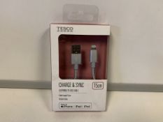 80 X BRAND NEW BOXED TESCO CHARGE AND SYNC LIGHTNING TO USB CABLES IN 2 BOXES