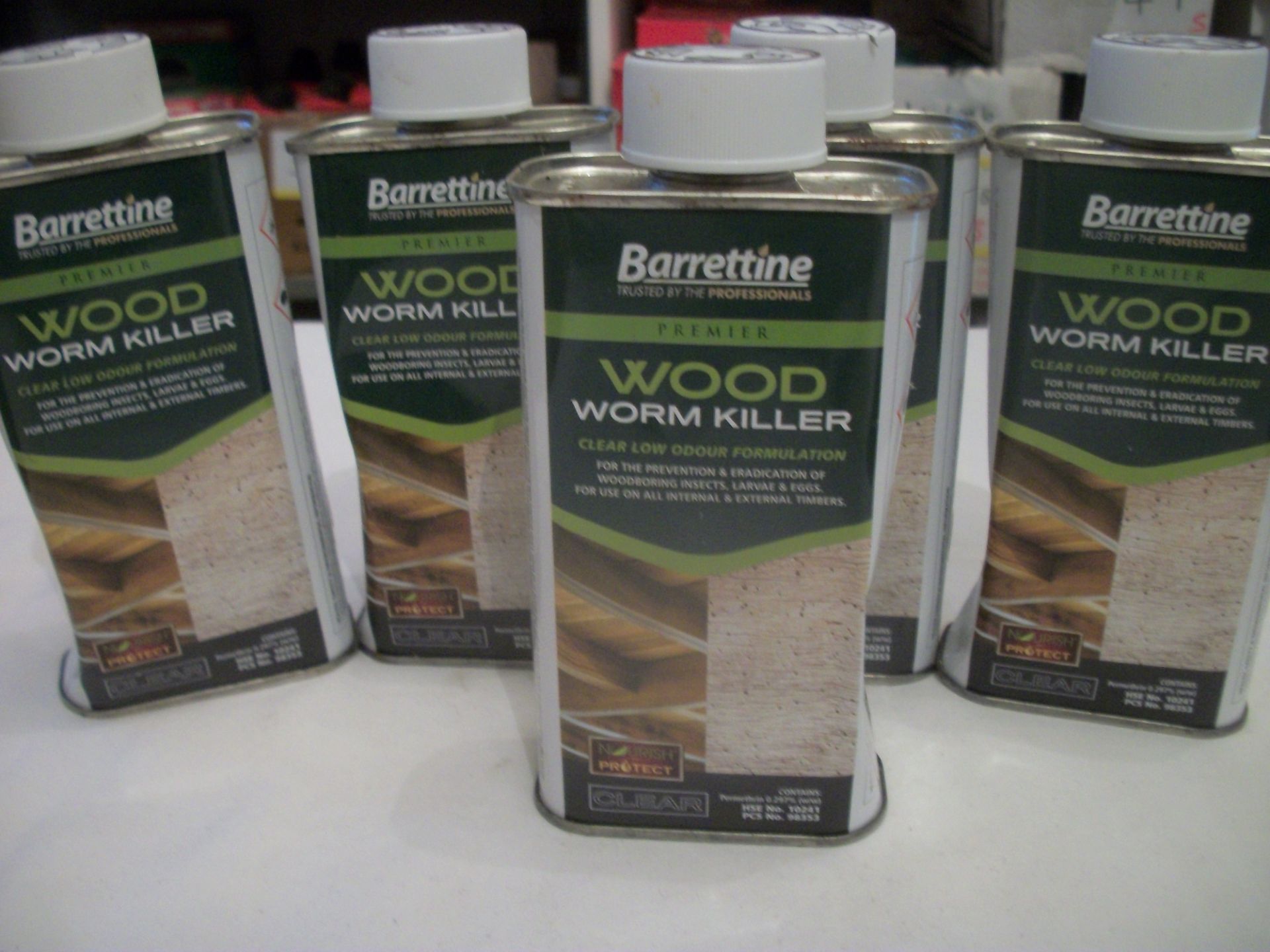 5 x Barrettine Premier Wood Worm Killer 250ml slightly dented