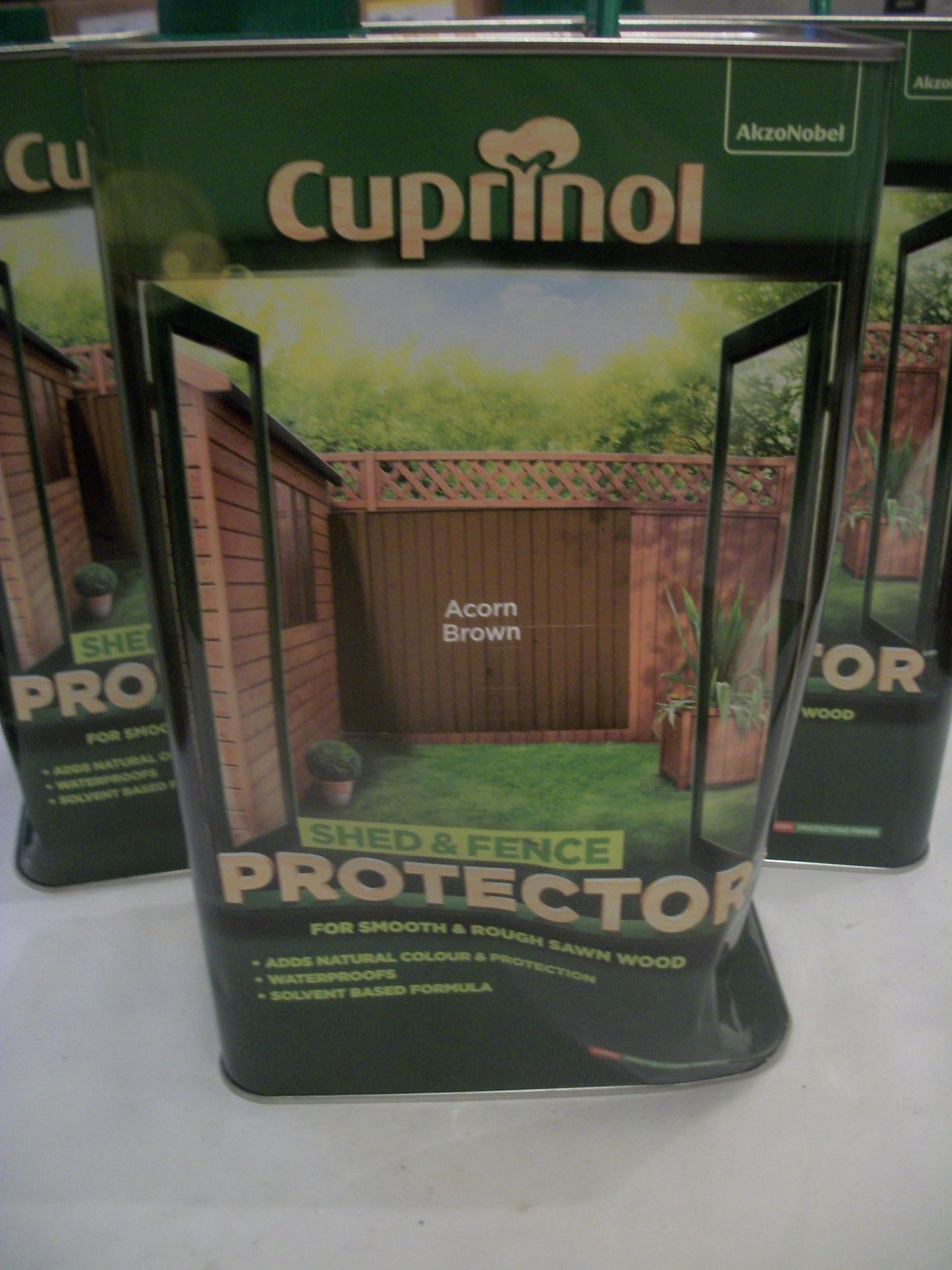 3 x Cuprinol Shed & Fence Protector Acorn Brown 5ltr RRP over £90 slightly dented