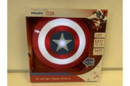 6 x NEW BOXED PHILIPS MARVEL CAPTAIN AMERICA 3D LED WALL LIGHTS. RRP £30 EACH