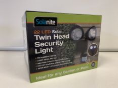 12 X BRAND NEW BOXED SOLANITE 22 LED SOLAR TWIN HEAD SECURITY LIGHTS (SENSOR ACTIVATED)