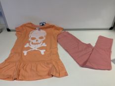 (NO VAT) 15 X BRAND NEW EDGE CHILDRENS CORAL AND PINK TOP AND LEGGINGS SETS SIZE 7-8