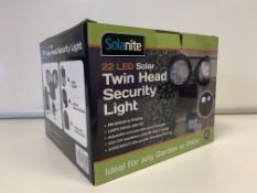 12 X BRAND NEW BOXED SOLANITE 22 LED SOLAR TWIN HEAD SECURITY LIGHTS (SENSOR ACTIVATED)