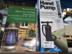 2 X DUAL ACTION HAND PUMPS AND 1 X ELECTRONICAL PORTABLE BUG ZAPPER (172/23)