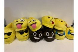 24 X BRAND NEW BOXED ASSORTED EMOJI WOMENS SLIPPERS IN 2 BOXES (364/23)