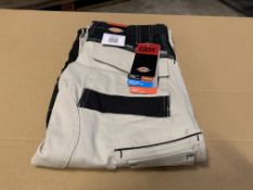 11 X BRAND NEW BOXED DICKIES GDT PREMIUM TROUSERS STONE COLOURED SIZE 30R/40R RRP £60 EACH