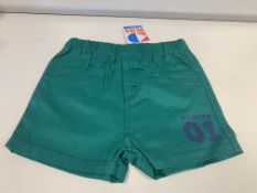 (NO VAT) 15 X BRAND NEW KIDS DIVISION BABY GREEN SHORTS AGE 12-18M