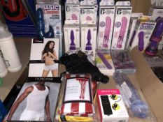 ADULT TOY LOT INCLUDING VIBRATORS, CLOTHING, ORGASM BALLS ETC