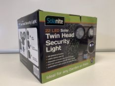 12 X BRAND NEW BOXED SOLANITE 22 LED SOLAR TWIN HEAD SECURITY LIGHTS (SENSOR ACTIVATED)