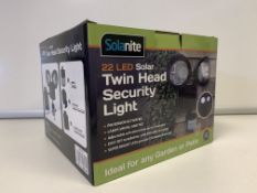 12 X BRAND NEW BOXED SOLANITE 22 LED SOLAR TWIN HEAD SECURITY LIGHTS (SENSOR ACTIVATED)
