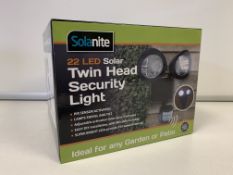 12 X BRAND NEW BOXED SOLANITE 22 LED SOLAR TWIN HEAD SECURITY LIGHTS (SENSOR ACTIVATED)