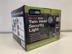 12 X BRAND NEW BOXED SOLANITE 22 LED SOLAR TWIN HEAD SECURITY LIGHTS (SENSOR ACTIVATED)