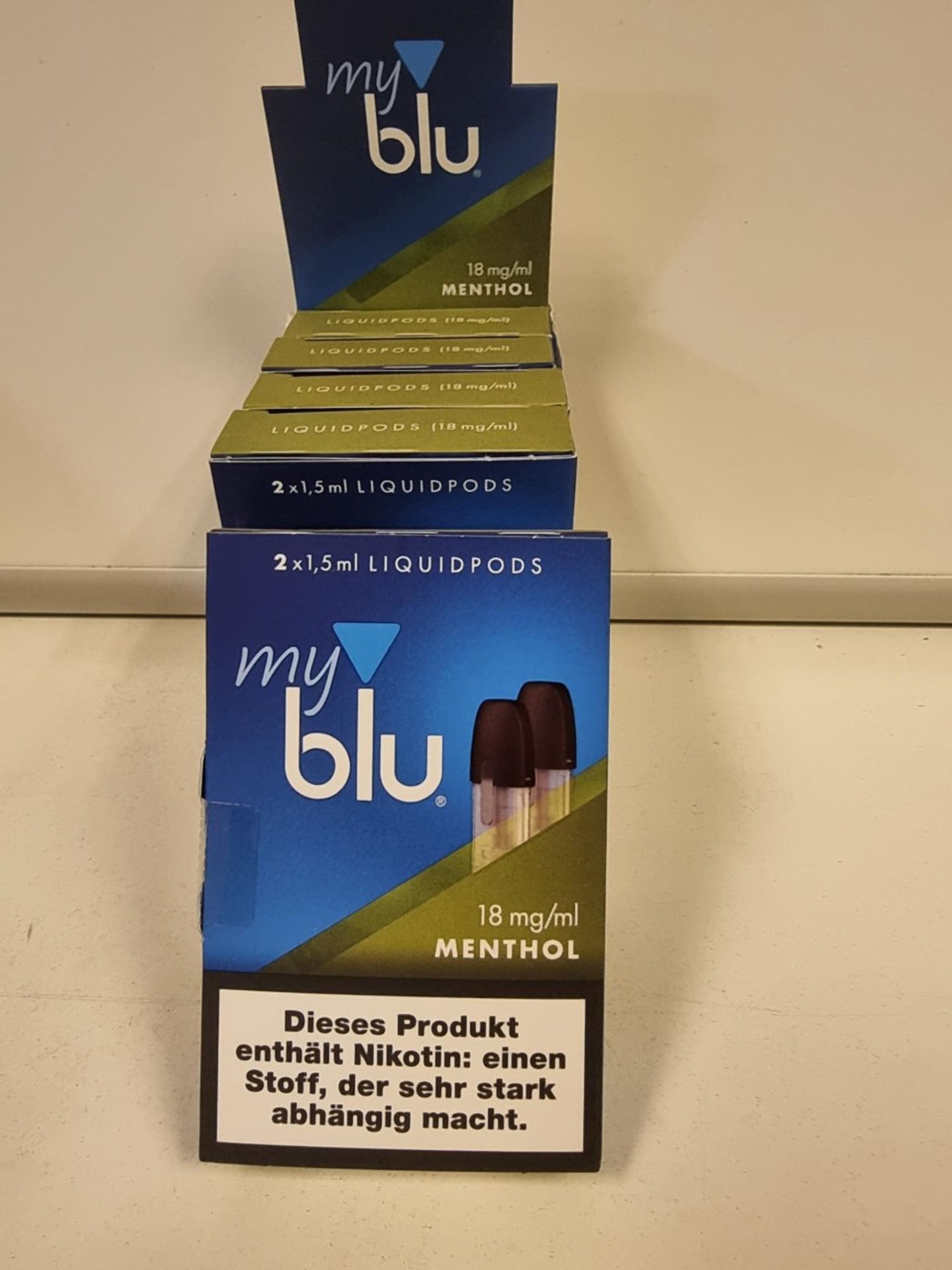 PALLET TO CONTAIN 1200 x MY BLUE 9MG MENTHOL 2 PACK LIQUID PODS (2400 PODS TOTAL). RRP £8 PER