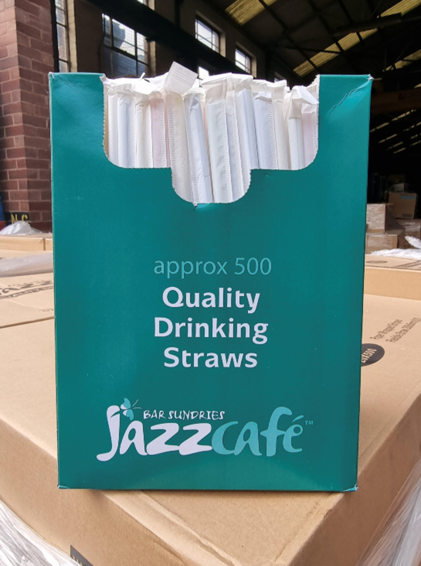 PALLET TO CONTAIN APROX. 120,000 x JAZZ CAFÉ INDIVIDUALLY WRAPPED BENDY PLASTIC QUALITY DRINKING