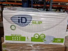 NO VAT (J105) PALLET TO CONTAIN 10 x NEW SEALED PACKS OF 28 ID SLIP EXPERT SUPER PADS LARGE