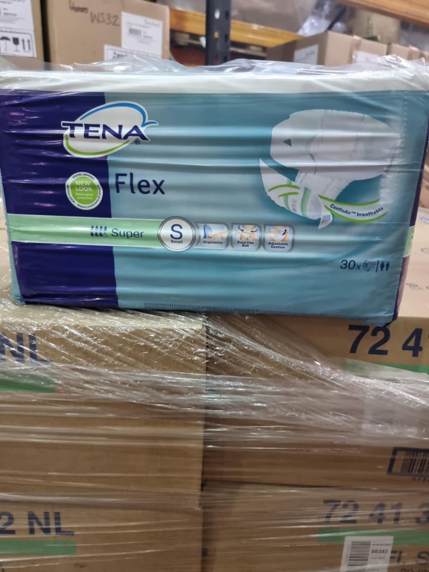 NO VAT (J205) PALLET TO CONTAIN 48 x NEW SEALED PACKS OF 30 TENA FLEX SUPER PADS SIZE SMALL