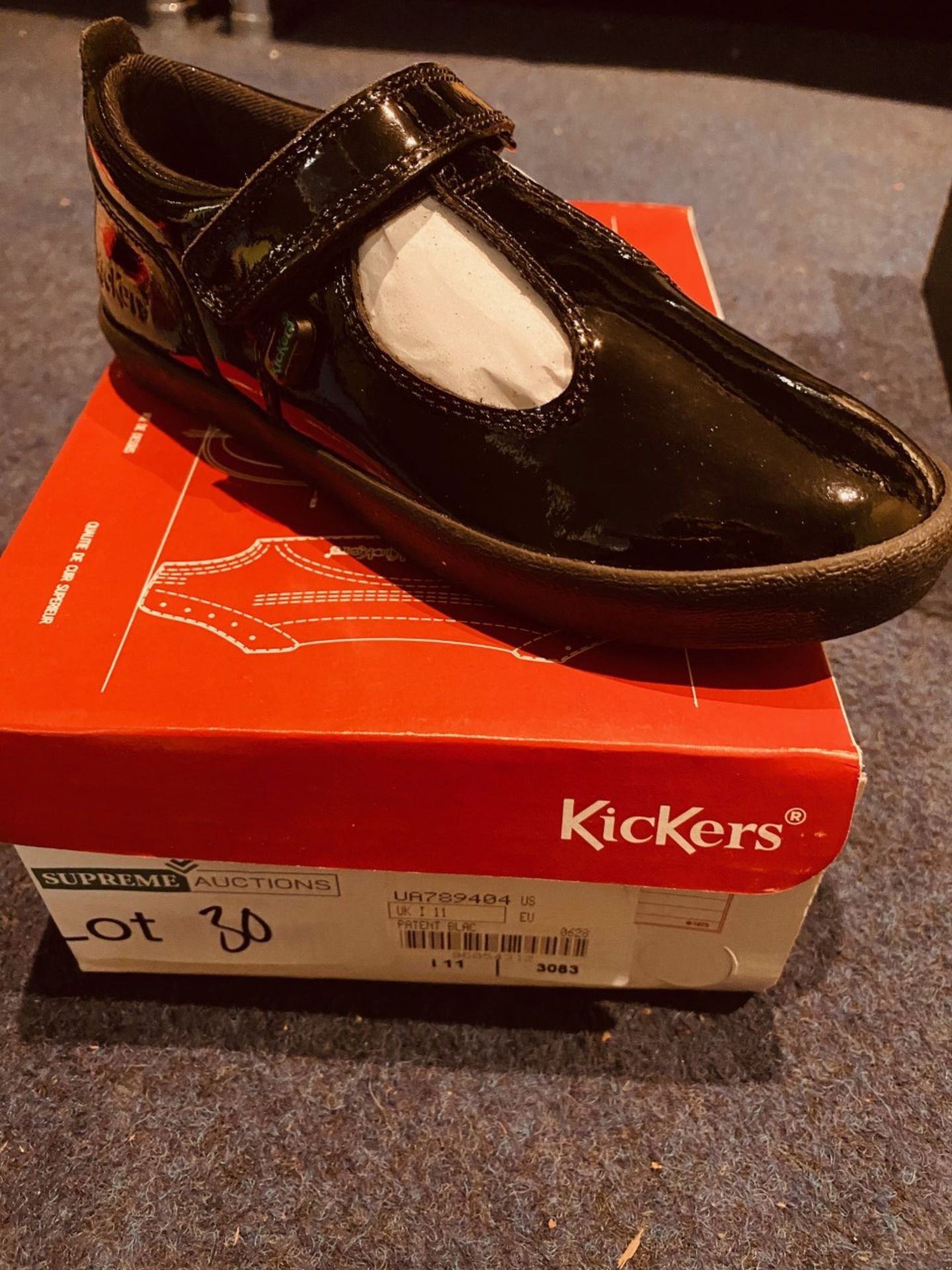 NEW AND BOXED KICKERS PATENT BLACK I-11