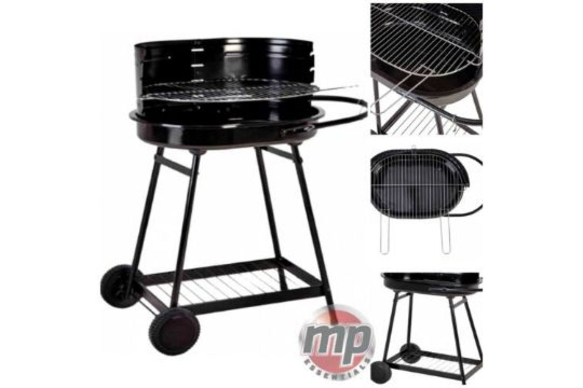 2 X BRAND NEW BOXED BARREN PORTABLE CHARCOAL TROLLEY BARBEQUE OUTDOOR GRILL WITH WHEELS BLACK RRP £