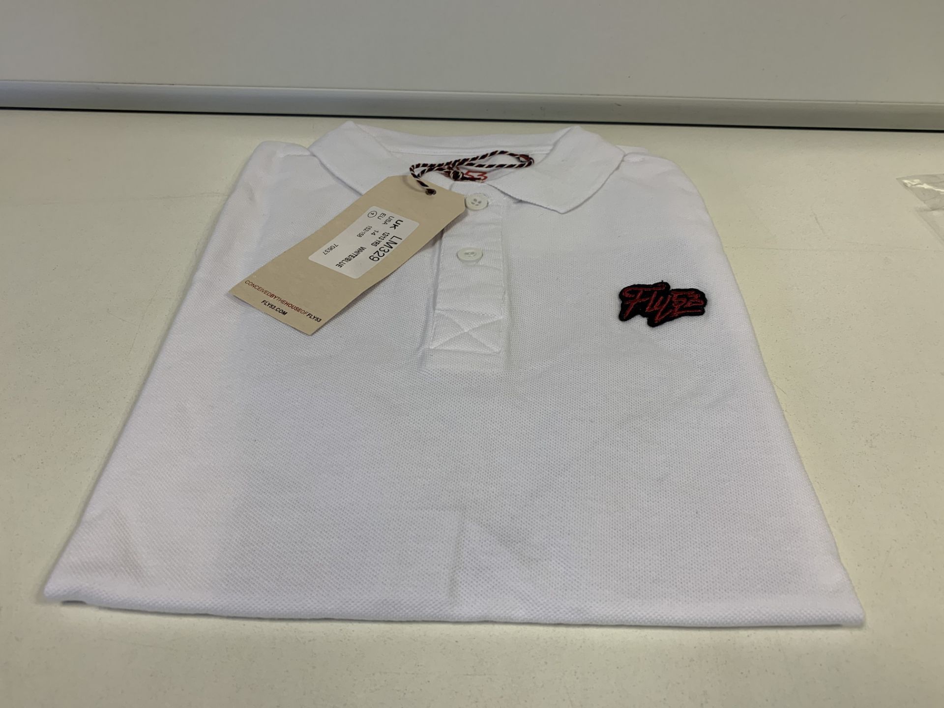 (NO VAT) 18 X BRAND NEW CHILDRENS FLY53 WHITE POLO TOPS SIZE 12-13 YEARS (79/2)