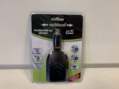 64 X BRAND NEW ROCKLAND DOUBLE USB CAR CHARGERS WITH DC SOCKETS (303/2)