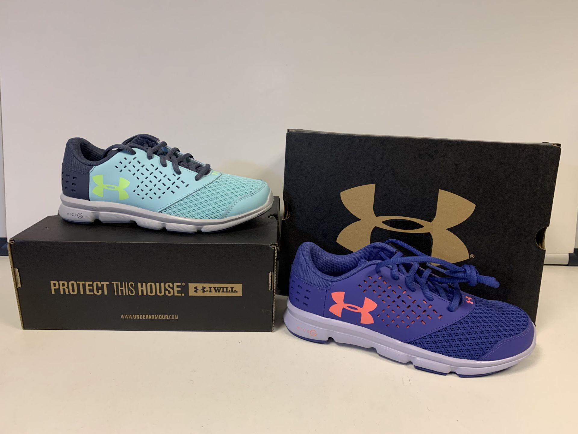 (NO VAT) 4 X BRAND NEW CHILDRENS UNDER ARMOUR TRAINERS IN VARIOUS STYLES AND SIZES