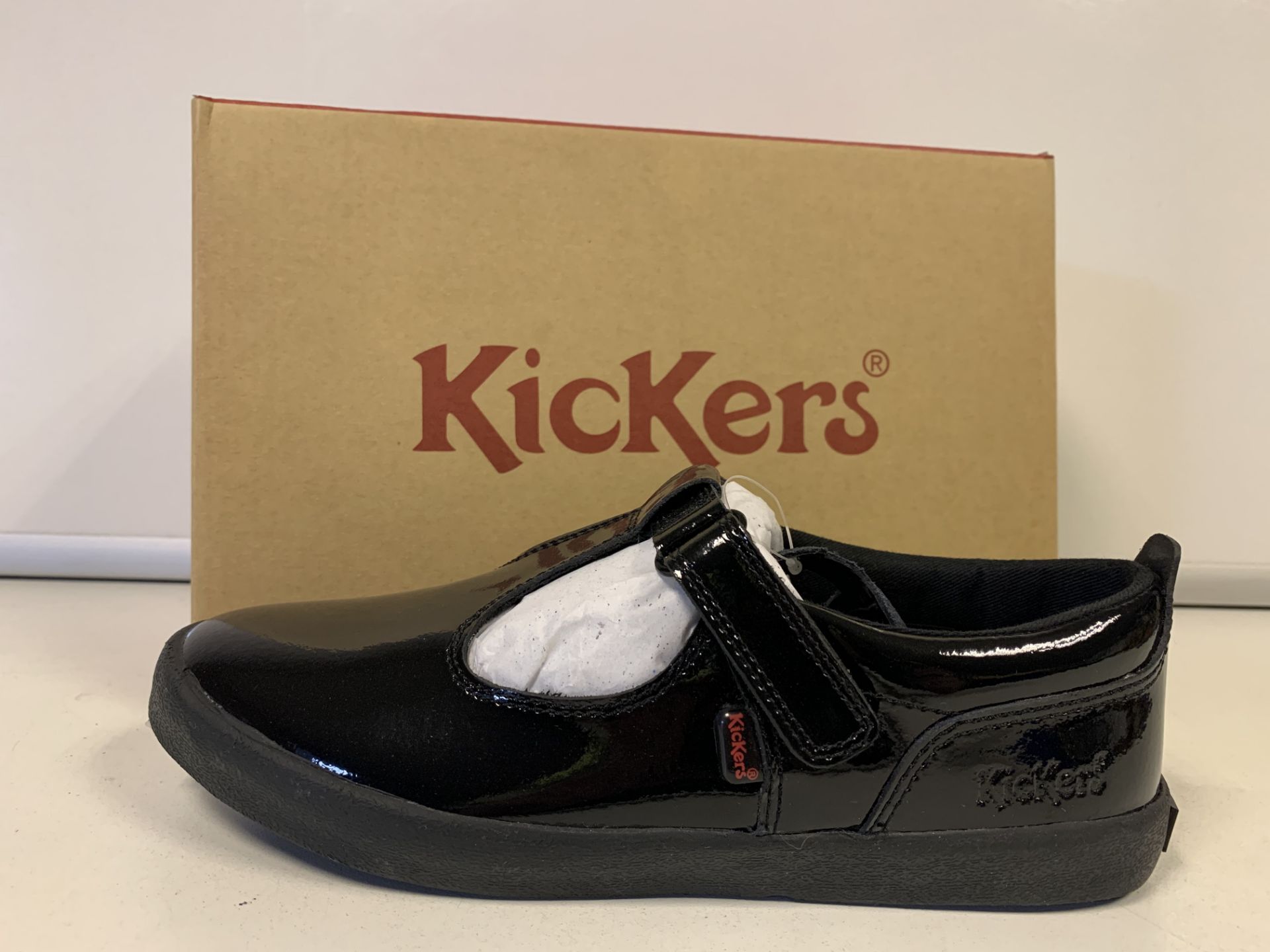 (NO VAT) 4 X BRAND NEW CHILDRENS KICKERS PATENT BLACK SHOES SIZE J1