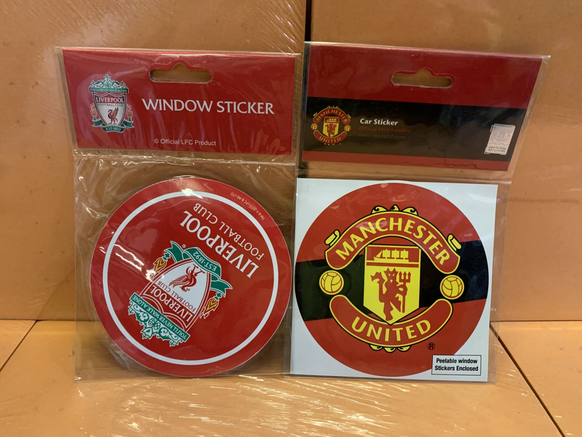 125 X BRAND NEW LIVERPOOL FC WINDOW STICKERS AND 60 X BRAND NEW MANCHESTER UNITED