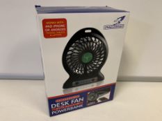 8 x NEW BOXED FALCON RECHARGEABLE DESK FAN WITH BUILT IN POWER BANK