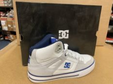 4 X BRAND ENW DC SHOE PURE HIGH TOP WHITE AND BLUE TRAINERS SIZE 6 AND 7 RRP £85 EACH