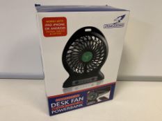 8 x NEW BOXED FALCON RECHARGEABLE DESK FAN WITH BUILT IN POWER BANK