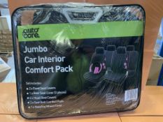 8 X BRAND NEW AUTOCARE JUMBO CAR INTERIOR COMFORT PACKS INCLUDING 2 X FRONT SEAT COVERS, 1 X REAR