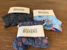 23 X BRAND NEW BILLABONG BOXER SHORTS IN VARIOUS STYLES AND SIZES TOTAL RRP £530