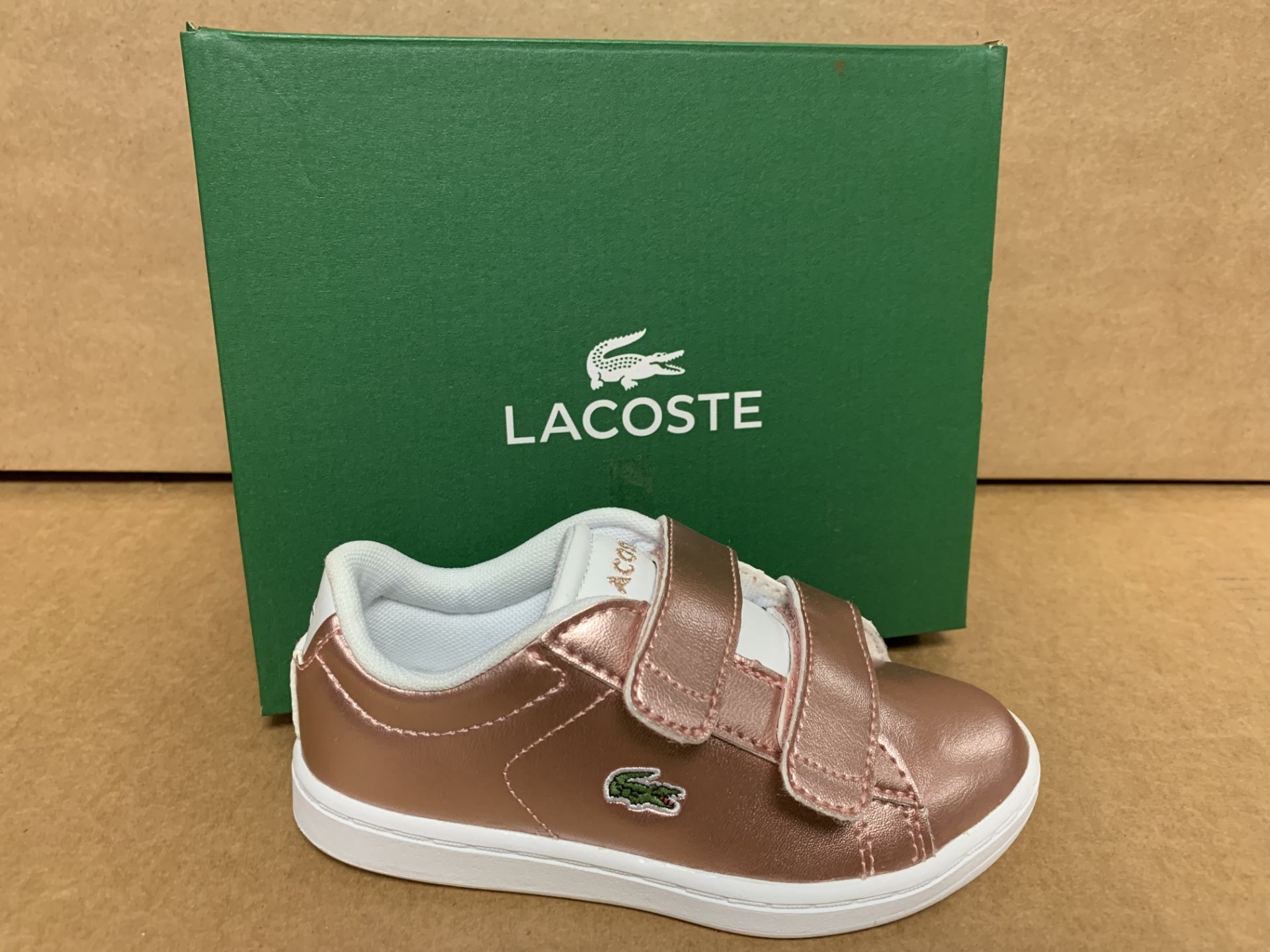 (NO VAT) 4 X BRAND NEW LACOSTE ROSE GOLD TRAINERS SIZE i8
