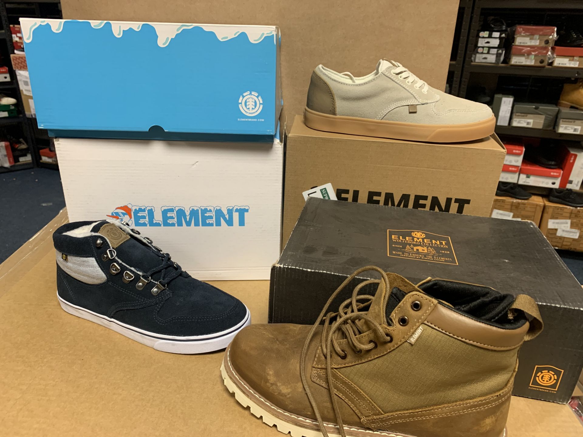 4 X BRAND NEW ELEMENT FOOTWEAR IN VARIOUS STYLES AND SIZES APPROX RRP £240