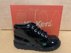 (NO VAT) 4 X BRAND NEW KICKERS PATENT BLACK BOOTS SIZE J2