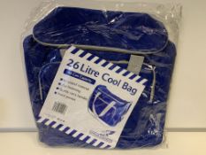 8 x NEW PACKAGED 26 LITRE COOL BAGS - 48 CAN CAPACITY. INSULATED MATERIAL. ZIP FASTENING. STURDY