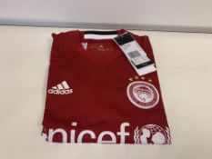 (NO VAT) 6 X BRAND NEW ADIDAS OLYMPIAKOS FOOTBALL JERSEY SIZE 9-10 YEARS