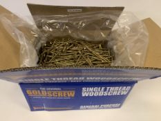 3 x NEW BOXES OF GOLD SCREW PZ. 5x100MM. EACH BOX CONTAINS APPROX. 1000 SCREWS. RRP £55 PER BOX