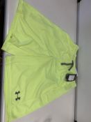 (NO VAT) 7 X BRAND NEW CHILDRENS UNDER ARMOUR NEON YELLOW SHORTS AGE 13-14 YEARS (71/2)