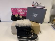 (NO VAT) 1 X SKETCHERS SHOES, 1 X NEW BALANCE TRAINERS, AND 1 X SOREL BOOTS IN VARIOUS SIZES (48/9)