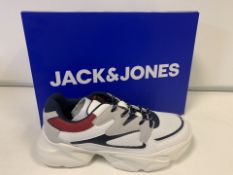 (NO VAT) 4 x NEW BOXED PAIRS OF JACK & JONES WHITE TRAINERS SIZE UK 3 (66/16)